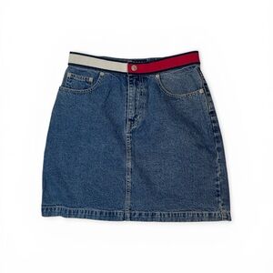 Vintage 90s Y2K Tommy Hilfiger Denim Mini Skirt Flag Colorblock Waistband Size 6